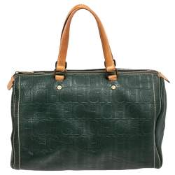 Pre Owned Carolina Herrera Green Monogram Leather Large Andy Boston Bag