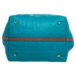 Pre Owned Carolina Herrera Blue Monogram Leather Matryoshka Tote