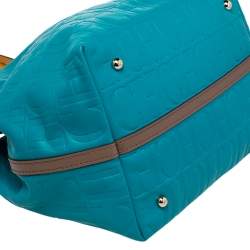 Pre Owned Carolina Herrera Blue Monogram Leather Matryoshka Tote