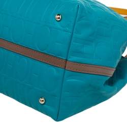 Pre Owned Carolina Herrera Blue Monogram Leather Matryoshka Tote