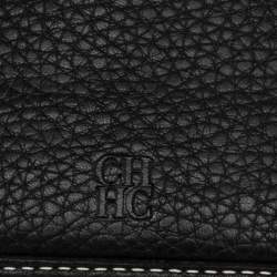 Pre Owned Carolina Herrera Black Monogram Embossed Leather Trifold Continental Wallet