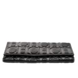 Pre Owned Carolina Herrera Black Monogram Embossed Leather Trifold Continental Wallet