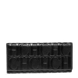 Pre Owned Carolina Herrera Black Monogram Embossed Leather Trifold Continental Wallet