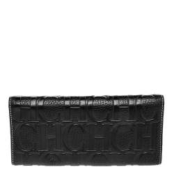 Pre Owned Carolina Herrera Black Monogram Embossed Leather Trifold Continental Wallet