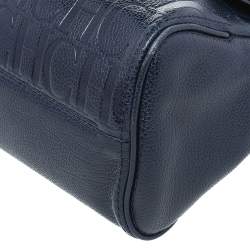 Pre Owned Carolina Herrera Navy Blue Embossed Leather Minuetto Flap Top Handle Bag