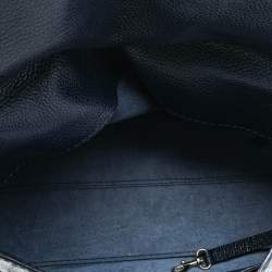 Pre Owned Carolina Herrera Navy Blue Embossed Leather Minuetto Flap Top Handle Bag