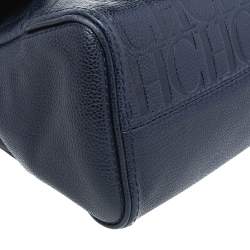 Pre Owned Carolina Herrera Navy Blue Embossed Leather Minuetto Flap Top Handle Bag