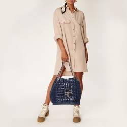 Pre Owned Carolina Herrera Purple Croc Embossed Patent Leather Logo Chain Shoulder Bag