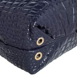 Pre Owned Carolina Herrera Purple Croc Embossed Patent Leather Logo Chain Shoulder Bag