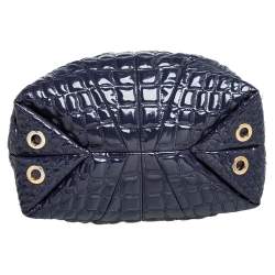 Pre Owned Carolina Herrera Purple Croc Embossed Patent Leather Logo Chain Shoulder Bag