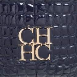 Pre Owned Carolina Herrera Purple Croc Embossed Patent Leather Logo Chain Shoulder Bag