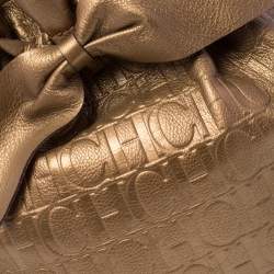 Pre Owned Carolina Herrera Golden Brown Embossed Leather Bow Bucket Shoulder Bag