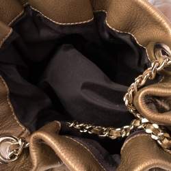 Pre Owned Carolina Herrera Golden Brown Embossed Leather Bow Bucket Shoulder Bag