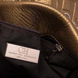 Pre Owned Carolina Herrera Golden Brown Embossed Leather Bow Bucket Shoulder Bag
