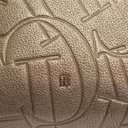 Pre Owned Carolina Herrera Metallic Embossed Monogram Leather Crossbody Bag