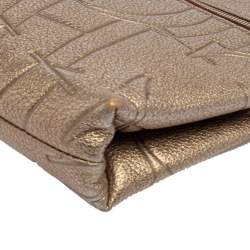 Pre Owned Carolina Herrera Metallic Embossed Monogram Leather Crossbody Bag