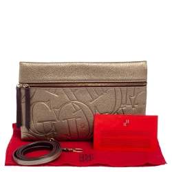 Pre Owned Carolina Herrera Metallic Embossed Monogram Leather Crossbody Bag