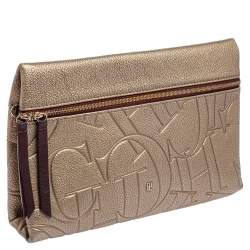 Pre Owned Carolina Herrera Metallic Embossed Monogram Leather Crossbody Bag