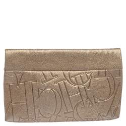 Pre Owned Carolina Herrera Metallic Embossed Monogram Leather Crossbody Bag