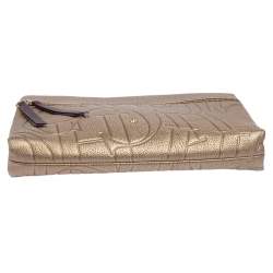 Pre Owned Carolina Herrera Metallic Embossed Monogram Leather Crossbody Bag