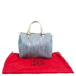 Pre Owned Carolina Herrera Blue Monogram Denim And Leather Andy Boston Bag