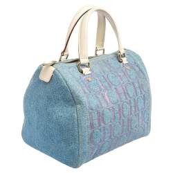 Pre Owned Carolina Herrera Blue Monogram Denim And Leather Andy Boston Bag