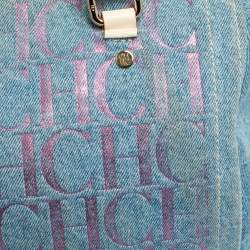 Pre Owned Carolina Herrera Blue Monogram Denim And Leather Andy Boston Bag