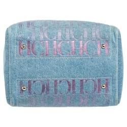 Pre Owned Carolina Herrera Blue Monogram Denim And Leather Andy Boston Bag