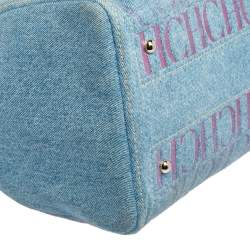 Pre Owned Carolina Herrera Blue Monogram Denim And Leather Andy Boston Bag