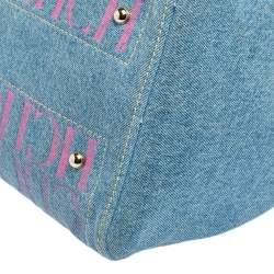 Pre Owned Carolina Herrera Blue Monogram Denim And Leather Andy Boston Bag