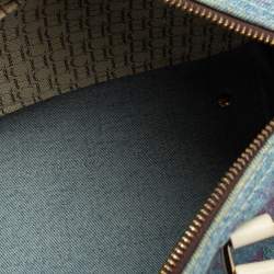 Pre Owned Carolina Herrera Blue Monogram Denim And Leather Andy Boston Bag