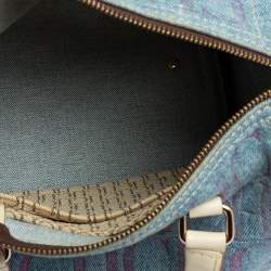 Pre Owned Carolina Herrera Blue Monogram Denim And Leather Andy Boston Bag