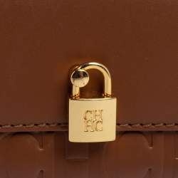 Pre Owned Carolina Herrera Tan Monogram Leather Matryoshka Lock Compact Wallet