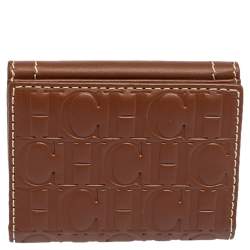 Pre Owned Carolina Herrera Tan Monogram Leather Matryoshka Lock Compact Wallet