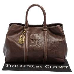 Pre Owned Carolina Herrera Brown Leather Large Matteo Tote
