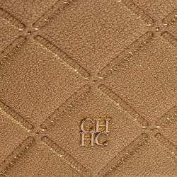 Pre Owned Carolina Herrera Gold Quilted Embossed Leather Flap Chain Clutch