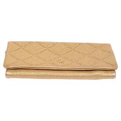 Pre Owned Carolina Herrera Gold Quilted Embossed Leather Flap Chain Clutch