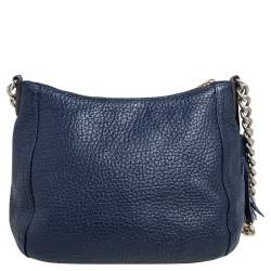 Pre Owned Carolina Herrera Navy Blue Pebbled Leather Maria Shoulder Bag