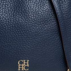 Pre Owned Carolina Herrera Navy Blue Pebbled Leather Maria Shoulder Bag