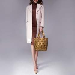 Pre Owned Carolina Herrera Gold Monogram Embossed Leather Tote