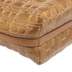Pre Owned Carolina Herrera Gold Monogram Embossed Leather Tote