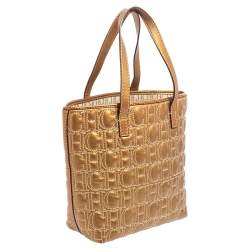 Pre Owned Carolina Herrera Gold Monogram Embossed Leather Tote