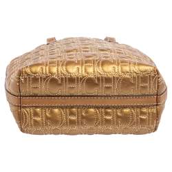 Pre Owned Carolina Herrera Gold Monogram Embossed Leather Tote