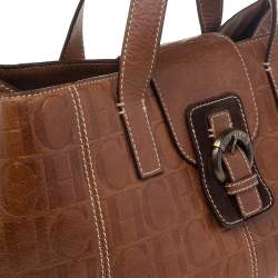 Pre Owned Carolina Herrera Brown Monogram Leather Tote