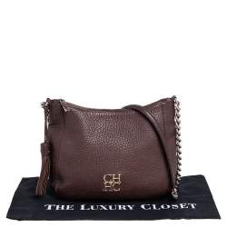 Pre Owned Carolina Herrera Dark Brown Leather Tassel Chain Shoulder Bag