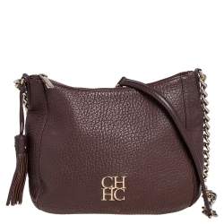 Pre Owned Carolina Herrera Dark Brown Leather Tassel Chain Shoulder Bag
