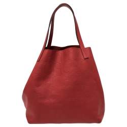 Pre Owned Carolina Herrera Red Monogram Leather Matryoshka Tote