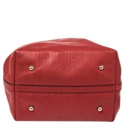 Pre Owned Carolina Herrera Red Monogram Leather Matryoshka Tote