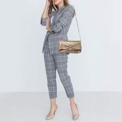 Pre Owned Carolina Herrera Metallic Gold Monogram Embossed Leather Bow Chain Clutch