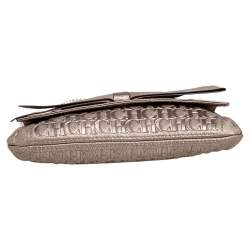 Pre Owned Carolina Herrera Metallic Gold Monogram Embossed Leather Bow Chain Clutch